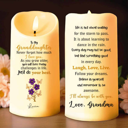 To My Granddaughter, Believe in Yourself, Flowers and Butterfly - Personalized Custom LED Candle - GDT315_LECA
