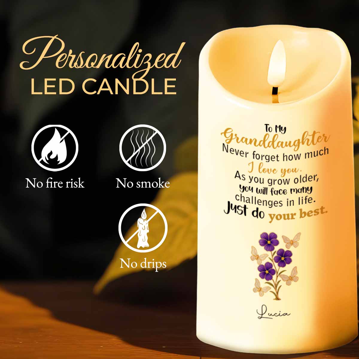 To My Granddaughter, Believe in Yourself, Flowers and Butterfly - Personalized Custom LED Candle - GDT315_LECA