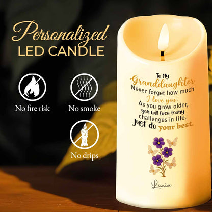 To My Granddaughter, Believe in Yourself, Flowers and Butterfly - Personalized Custom LED Candle - GDT315_LECA