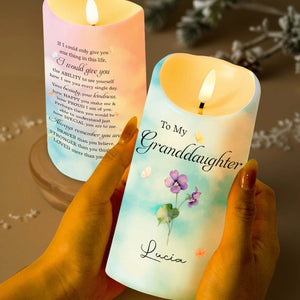 To My Granddaughter, Beauty And Strength Message With Flowers - Personalized Custom LED Candle - GDT318_LECA