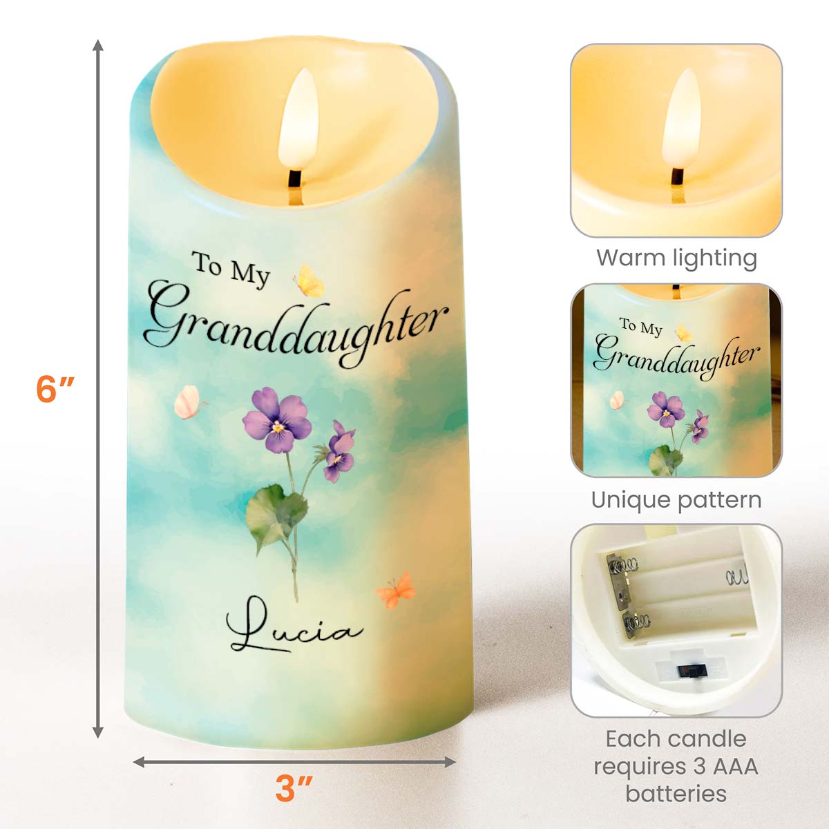 To My Granddaughter, Beauty And Strength Message With Flowers - Personalized Custom LED Candle - GDT318_LECA