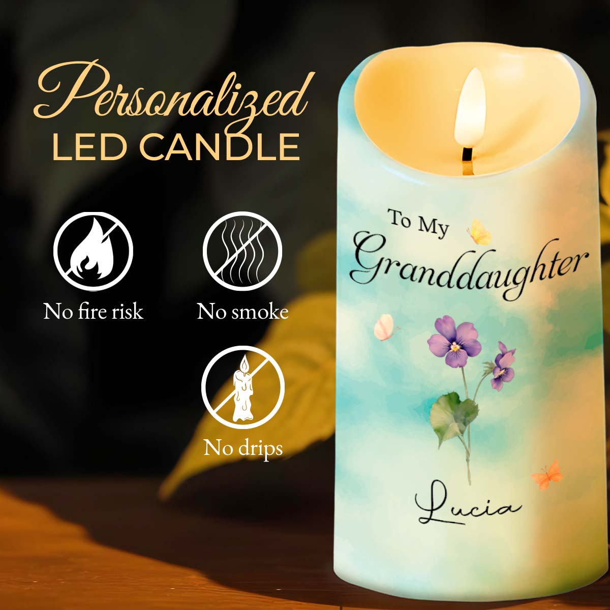 To My Granddaughter, Beauty And Strength Message With Flowers - Personalized Custom LED Candle - GDT318_LECA