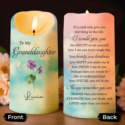 To My Granddaughter, Beauty And Strength Message With Flowers - Personalized Custom LED Candle - GDT318_LECA