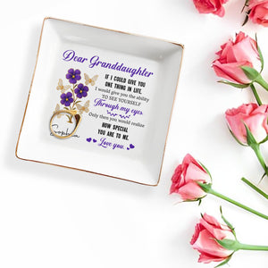 Dear Granddaughter, See Yourself Through My Eyes, Flowers and Butterflies - Personalized Custom Jewelry Dish, Square Ceramic Dish - GDT320_SCRD