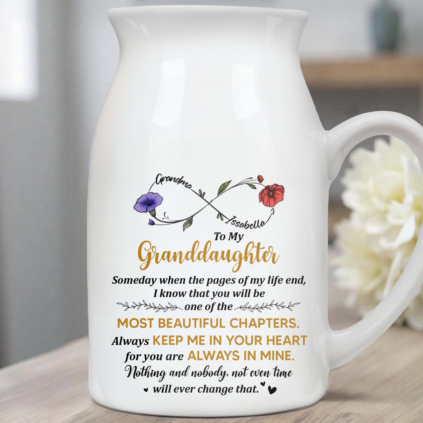 To My Granddaughter Always Keep Me In Your Heart - Personalized Ceramic Flower Vase