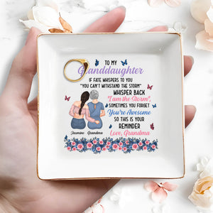 To My Granddaughter, You're Awesome Reminder, Butterflies And Flowers - Personalized Custom Jewelry Dish, Square Ceramic Dish - GDT322_SCRD