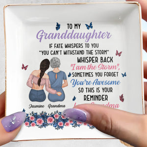 To My Granddaughter, You're Awesome Reminder, Butterflies And Flowers - Personalized Custom Jewelry Dish, Square Ceramic Dish - GDT322_SCRD