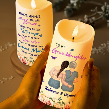 Always Remember You Are Braver, Loved More, Candle With Butterflies And Flowers - Personalized Custom LED Candle - GDT323_LECA