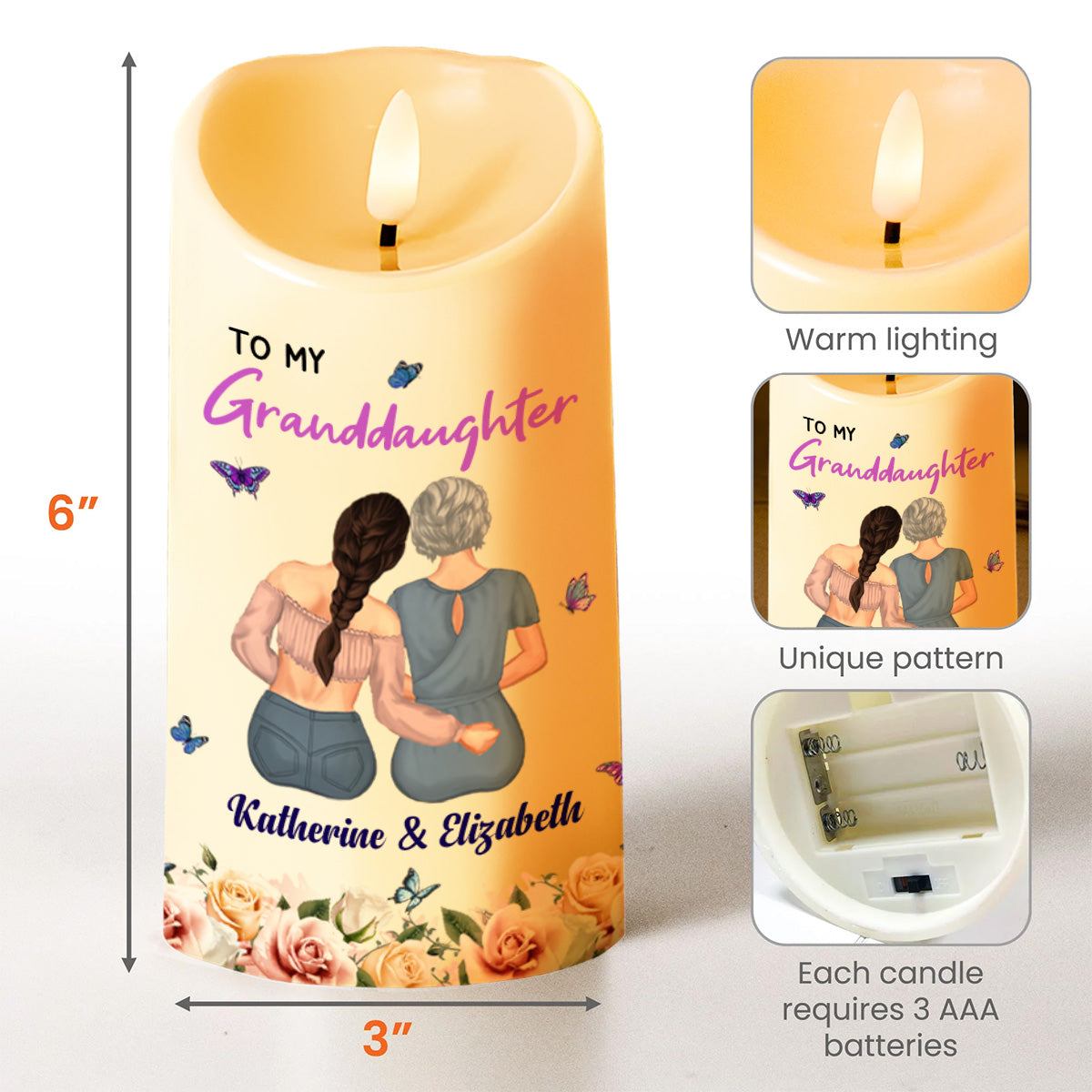 Always Remember You Are Braver, Loved More, Candle With Butterflies And Flowers - Personalized Custom LED Candle - GDT323_LECA