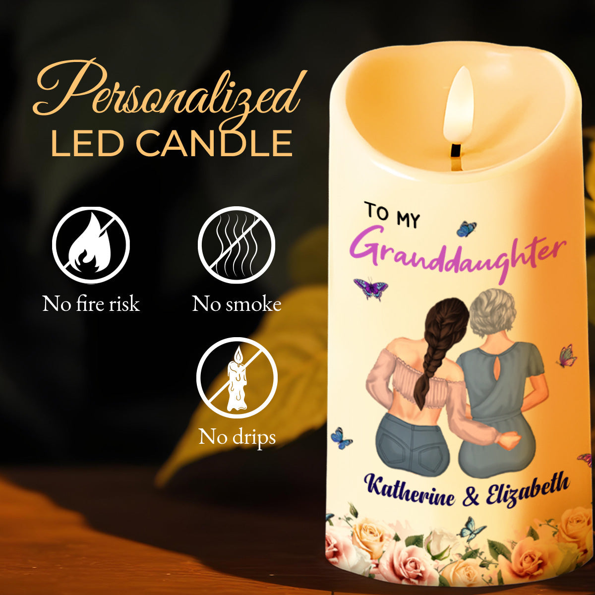 Always Remember You Are Braver, Loved More, Candle With Butterflies And Flowers - Personalized Custom LED Candle - GDT323_LECA