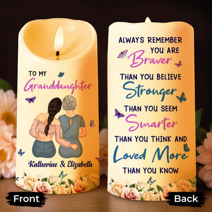 Always Remember You Are Braver, Loved More, Candle With Butterflies And Flowers - Personalized Custom LED Candle - GDT323_LECA