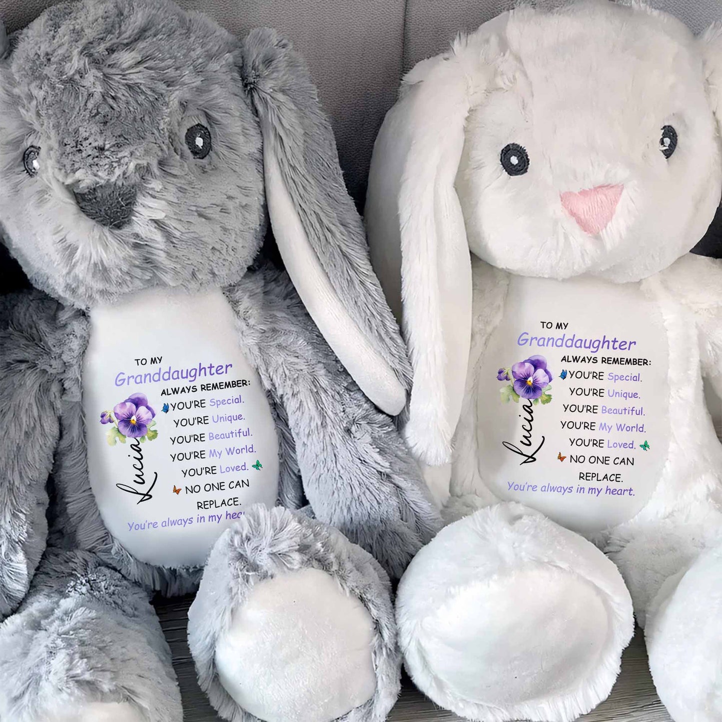 To My Granddaughter, Always Remember You Are Loved - Personalized Stuffed Bunny - GDT324_BUN