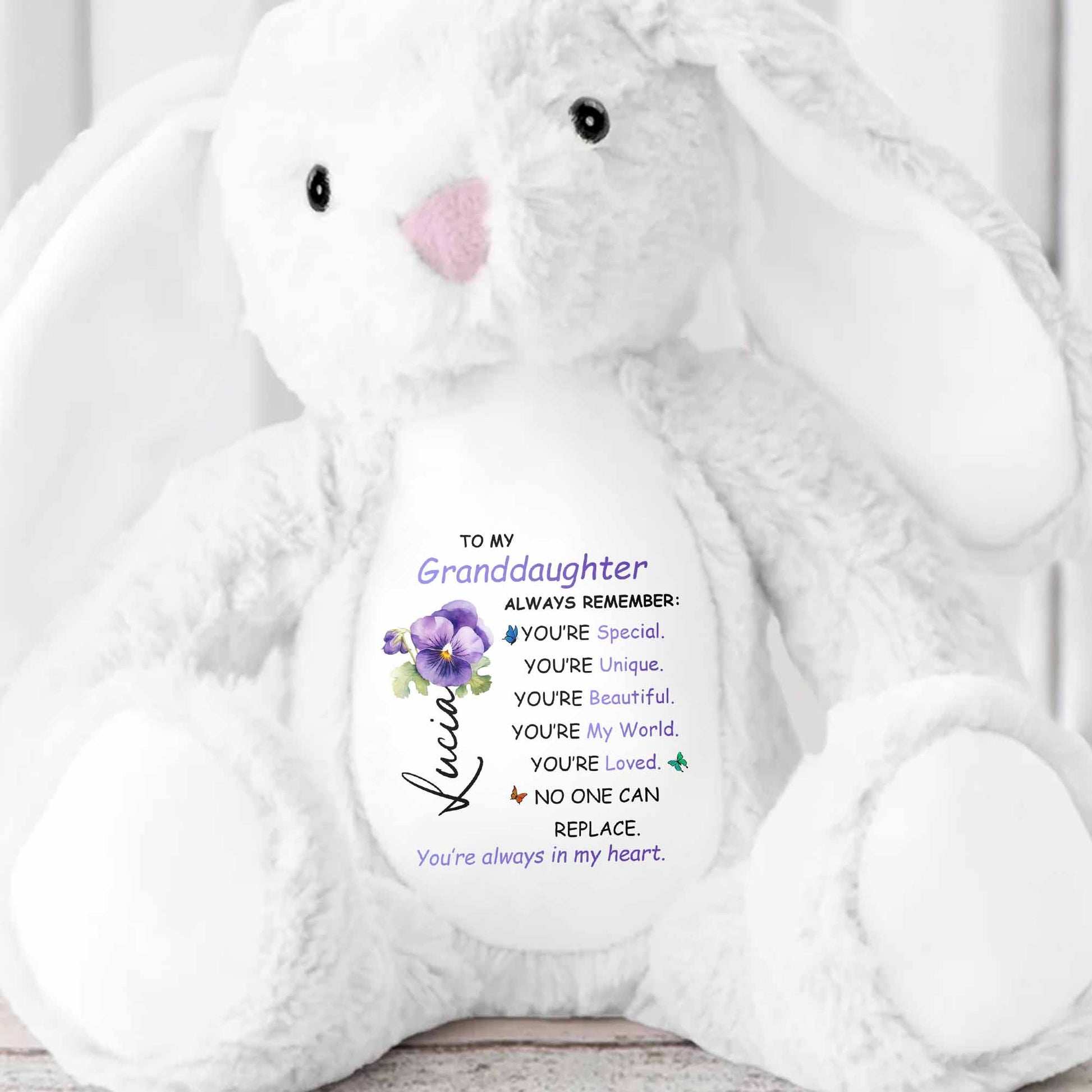 To My Granddaughter, Always Remember You Are Loved - Personalized Stuffed Bunny - GDT324_BUN