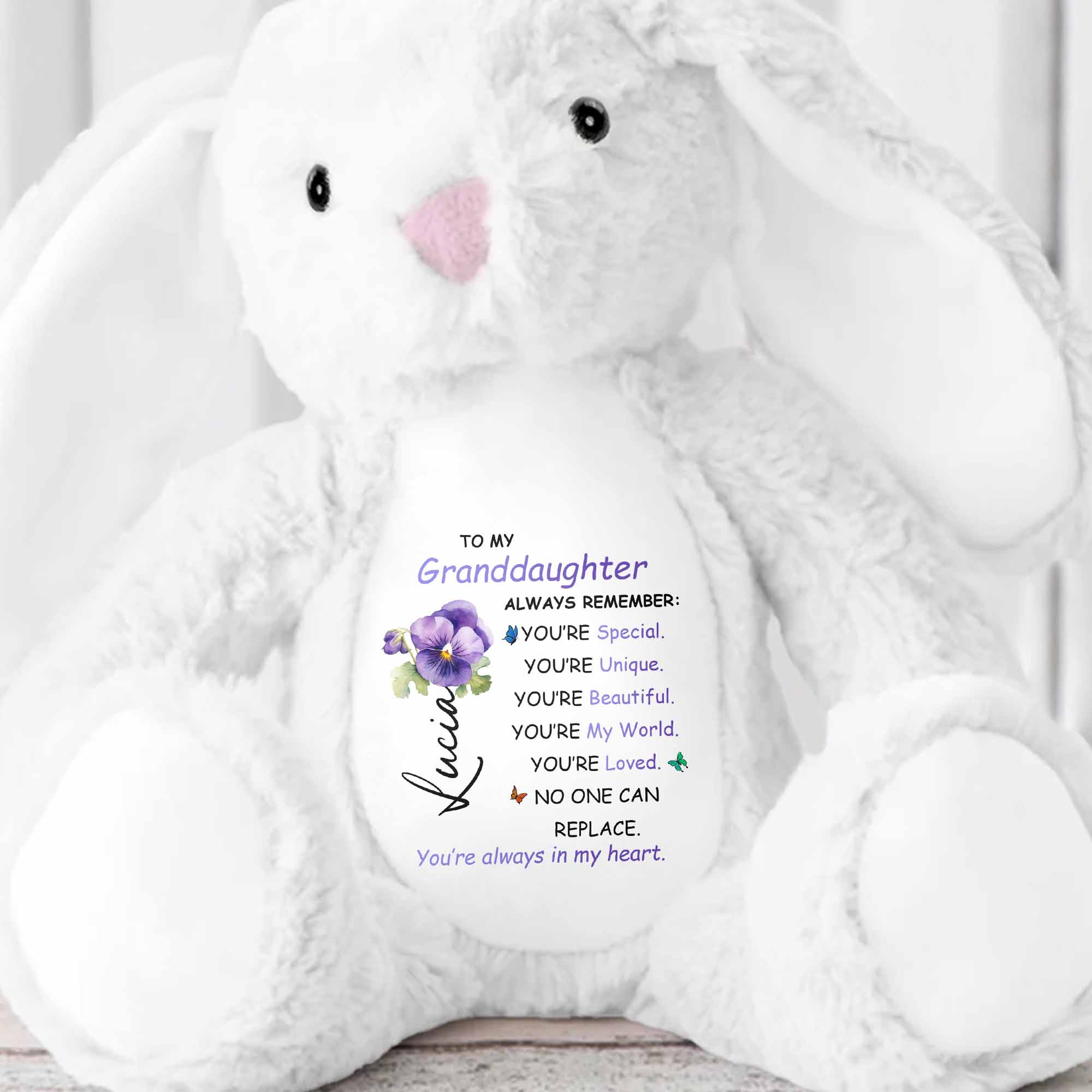 To My Granddaughter, Always Remember You Are Loved - Personalized Stuffed Bunny - GDT324_BUN