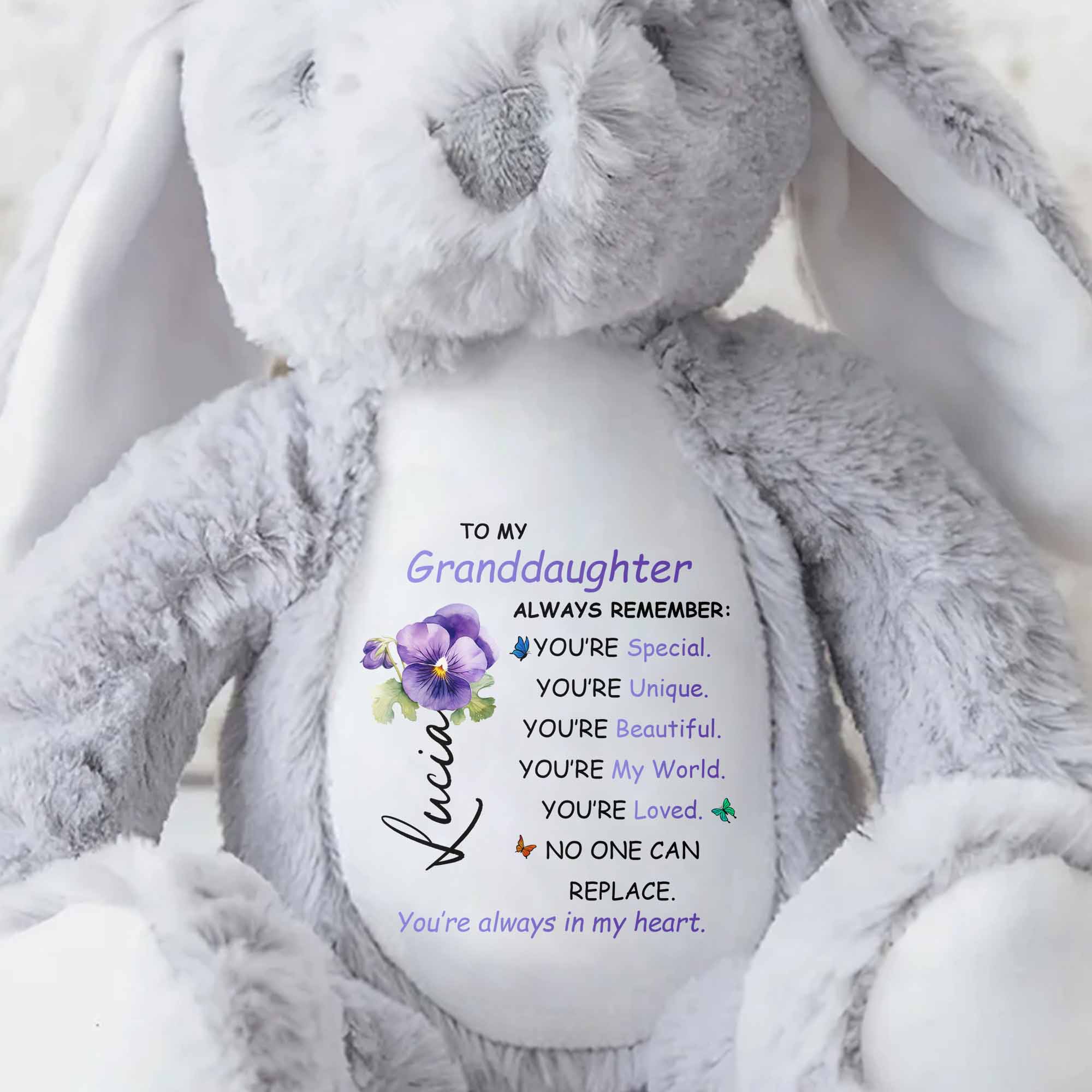 To My Granddaughter, Always Remember You Are Loved - Personalized Stuffed Bunny - GDT324_BUN
