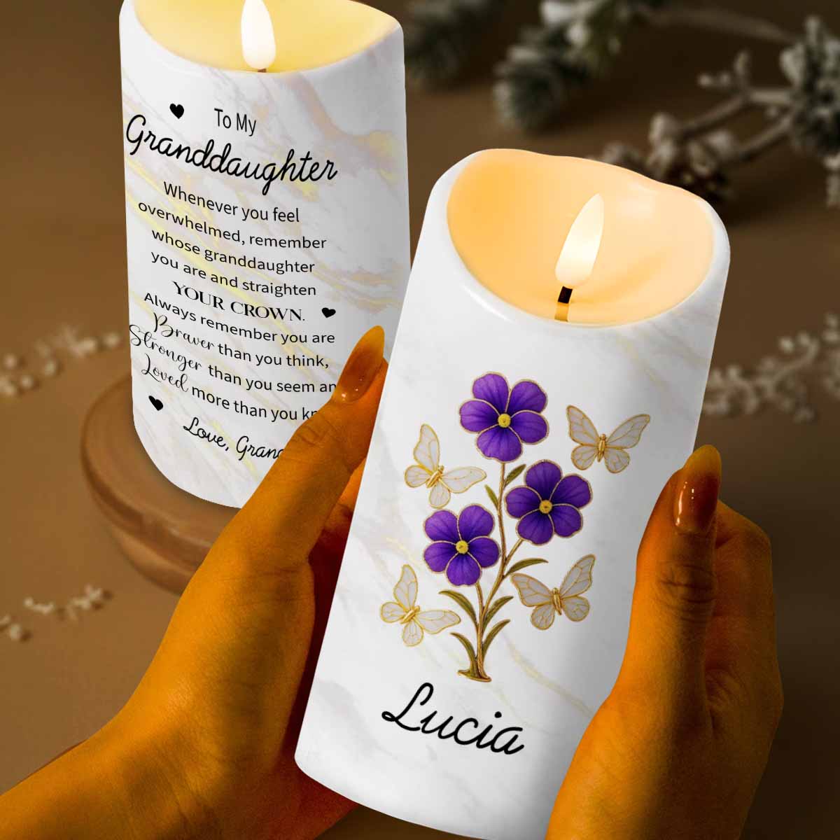 Straighten Your Crown, Encouraging Words For Granddaughter - Personalized Custom LED Candle - GDT324_LECA