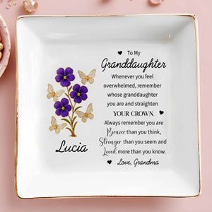 To My Granddaughter, Remember You Are Braver - Personalized Custom Jewelry Dish, Square Ceramic Dish - GDT324_SCRD