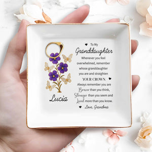 To My Granddaughter, Remember You Are Braver - Personalized Custom Jewelry Dish, Square Ceramic Dish - GDT324_SCRD