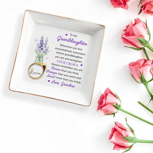 To My Granddaughter, Remember You Are Braver, Lavender And Butterflies - Personalized Custom Jewelry Dish, Square Ceramic Dish - GDT325_SCRD