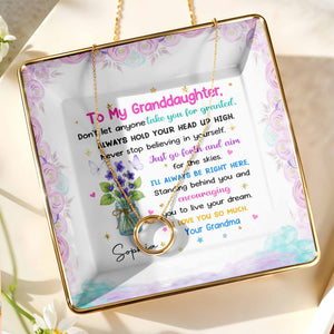 To My Granddaughter, Always Hold Your Head Up High, Flowers and Stars - Personalized Custom Jewelry Dish, Ceramic Dish, Square Shape - GDT329_SCRF