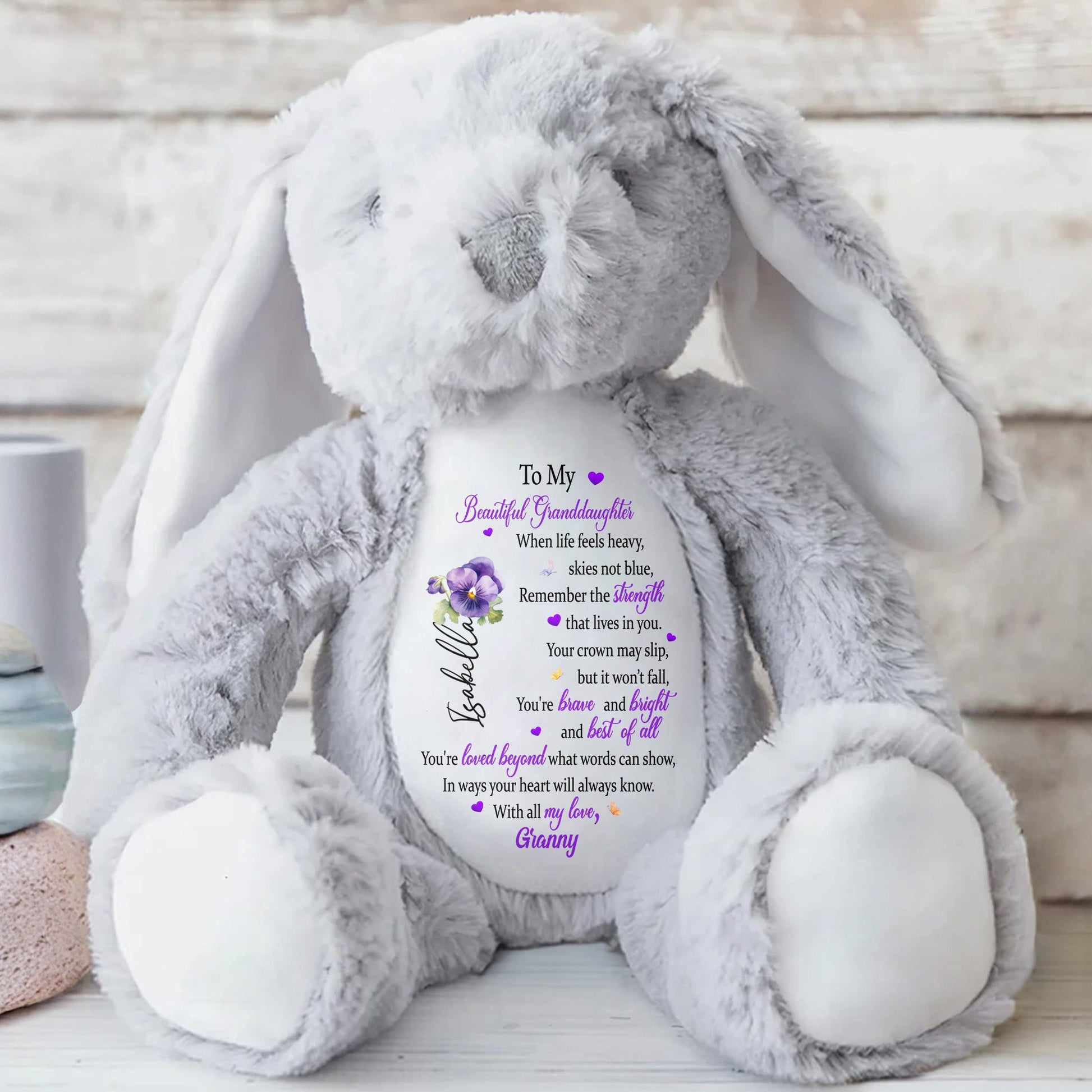 To My Beautiful Granddaughter, Hearts And Flowers - Personalized Stuffed Bunny - GDT345_BUN