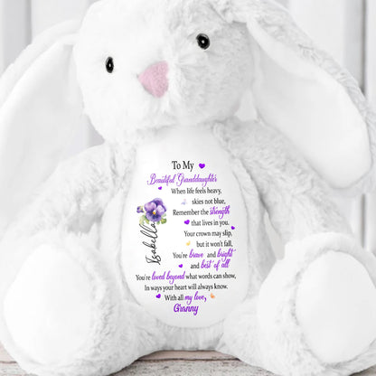 To My Beautiful Granddaughter, Hearts And Flowers - Personalized Stuffed Bunny - GDT345_BUN
