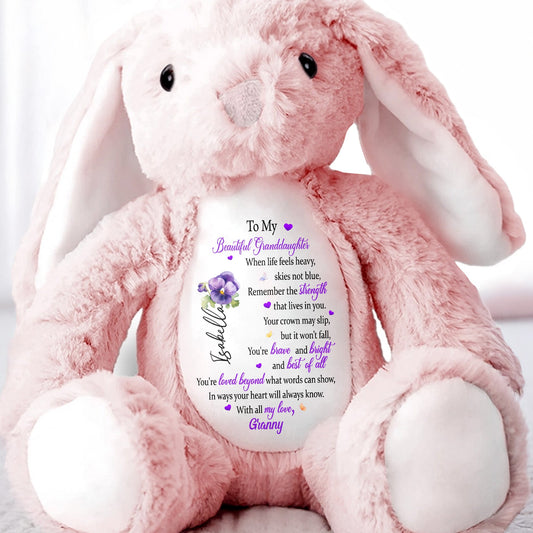 To My Beautiful Granddaughter, Hearts And Flowers - Personalized Stuffed Bunny - GDT345_BUN