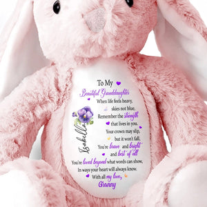 To My Beautiful Granddaughter, Hearts And Flowers - Personalized Stuffed Bunny - GDT345_BUN