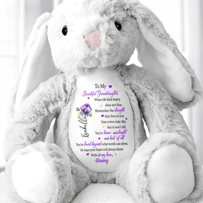 To My Beautiful Granddaughter, Hearts And Flowers - Personalized Stuffed Bunny - GDT345_BUN