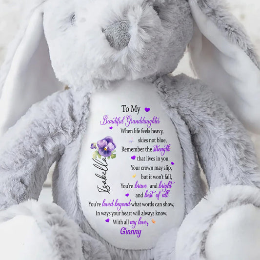 To My Beautiful Granddaughter, Hearts And Flowers - Personalized Stuffed Bunny - GDT345_BUN