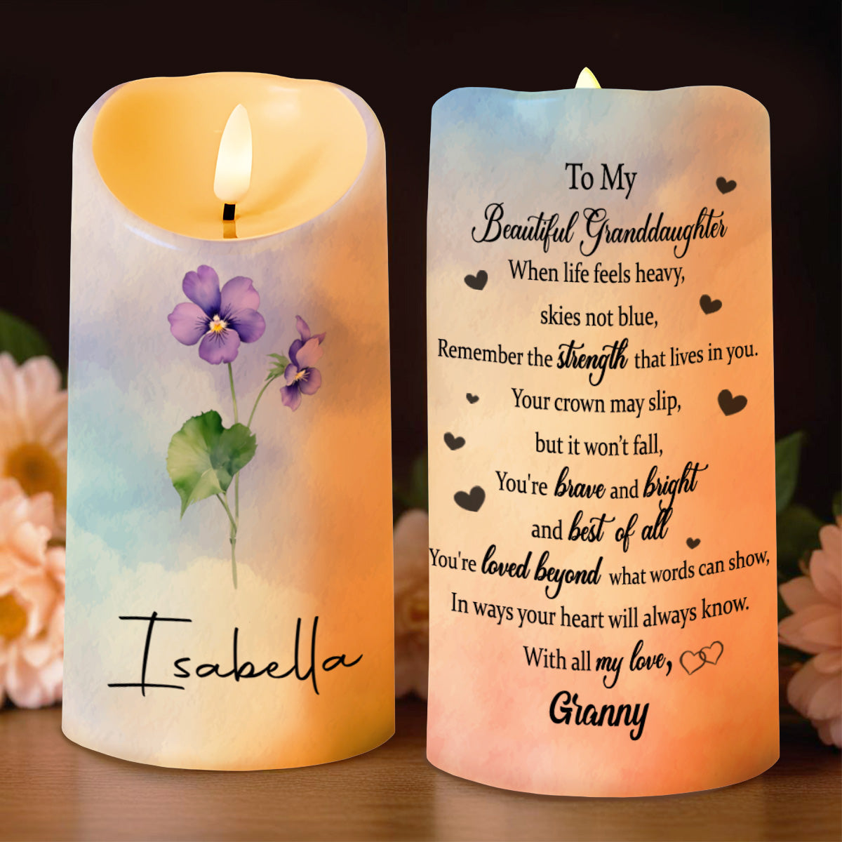 To My Beautiful Granddaughter, Strength And Love - Personalized Custom LED Candle - GDT345_LECA