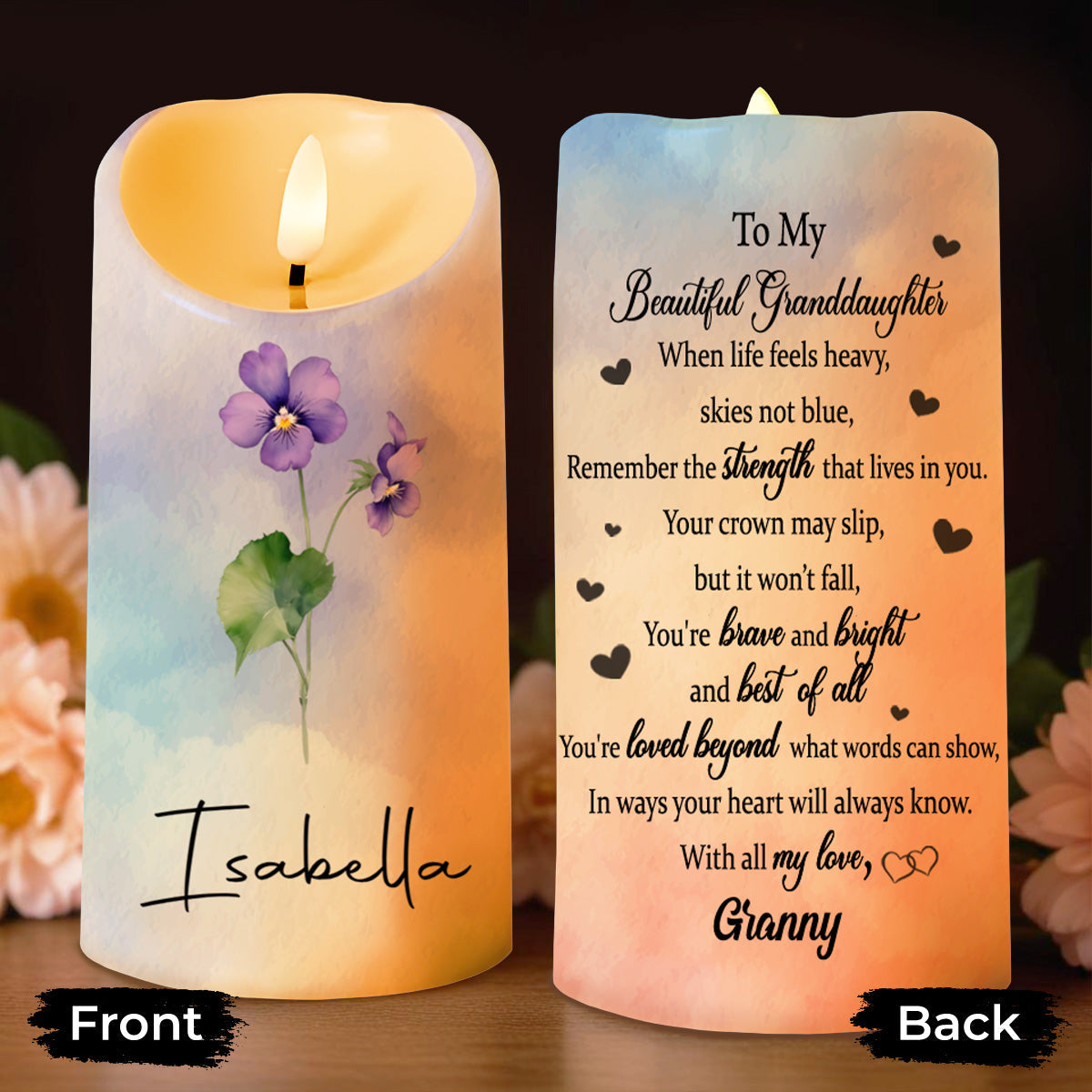 To My Beautiful Granddaughter, Strength And Love - Personalized Custom LED Candle - GDT345_LECA