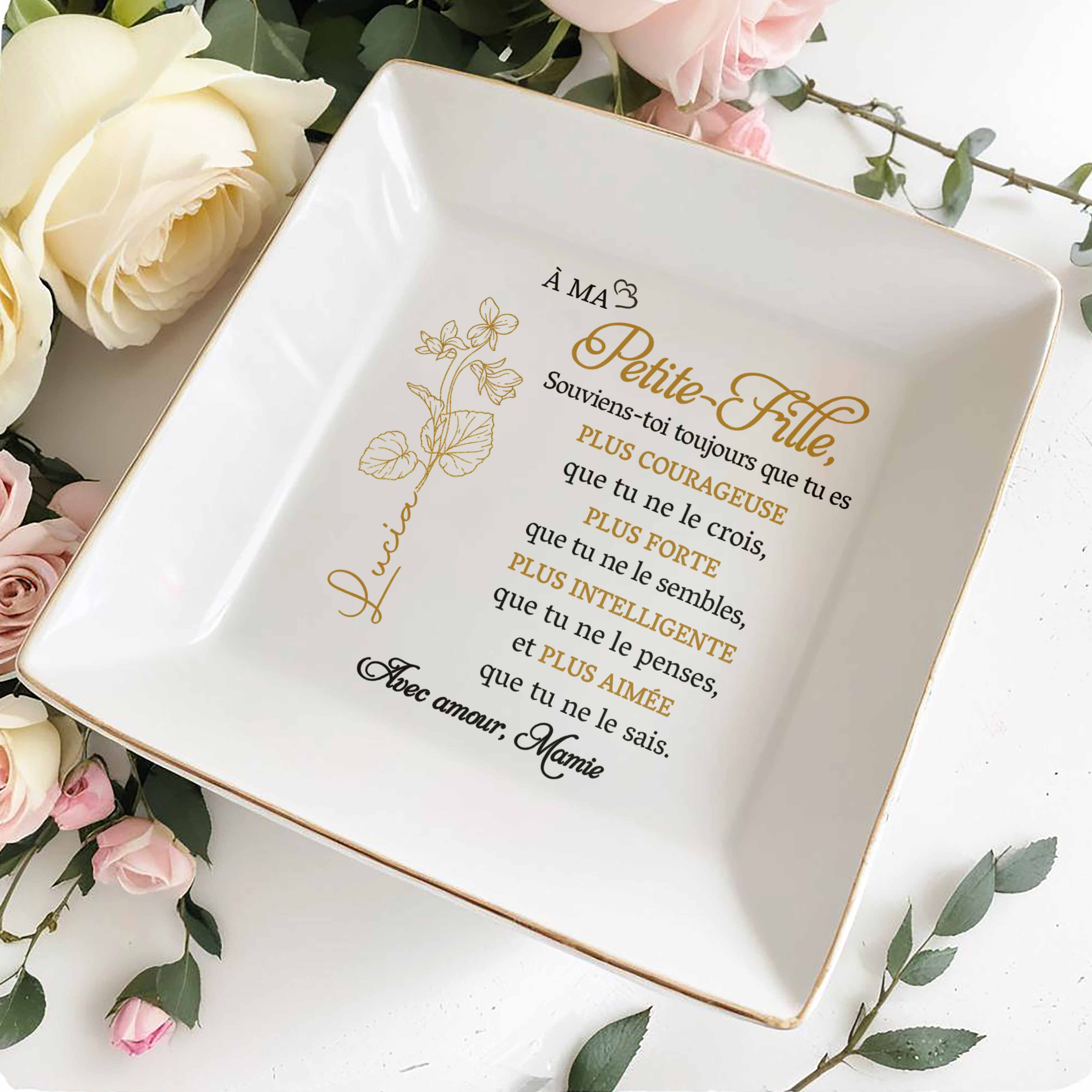 Always Remember You Are Braver, Stronger, Smarter, Flower Design - Personalized Custom Jewelry Dish, Square Ceramic Dish - GDT347_SCRD