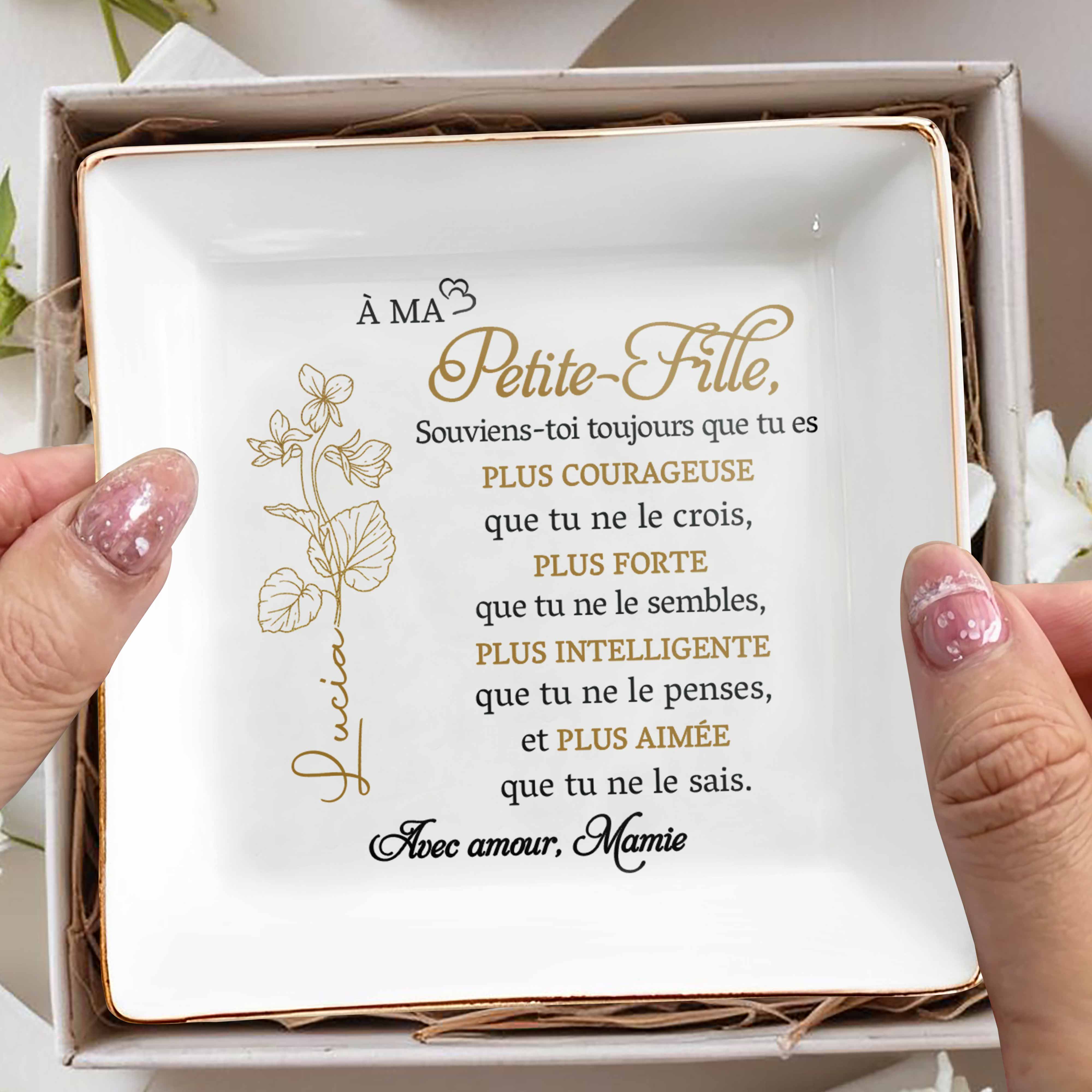Always Remember You Are Braver, Stronger, Smarter, Flower Design - Personalized Custom Jewelry Dish, Square Ceramic Dish - GDT347_SCRD