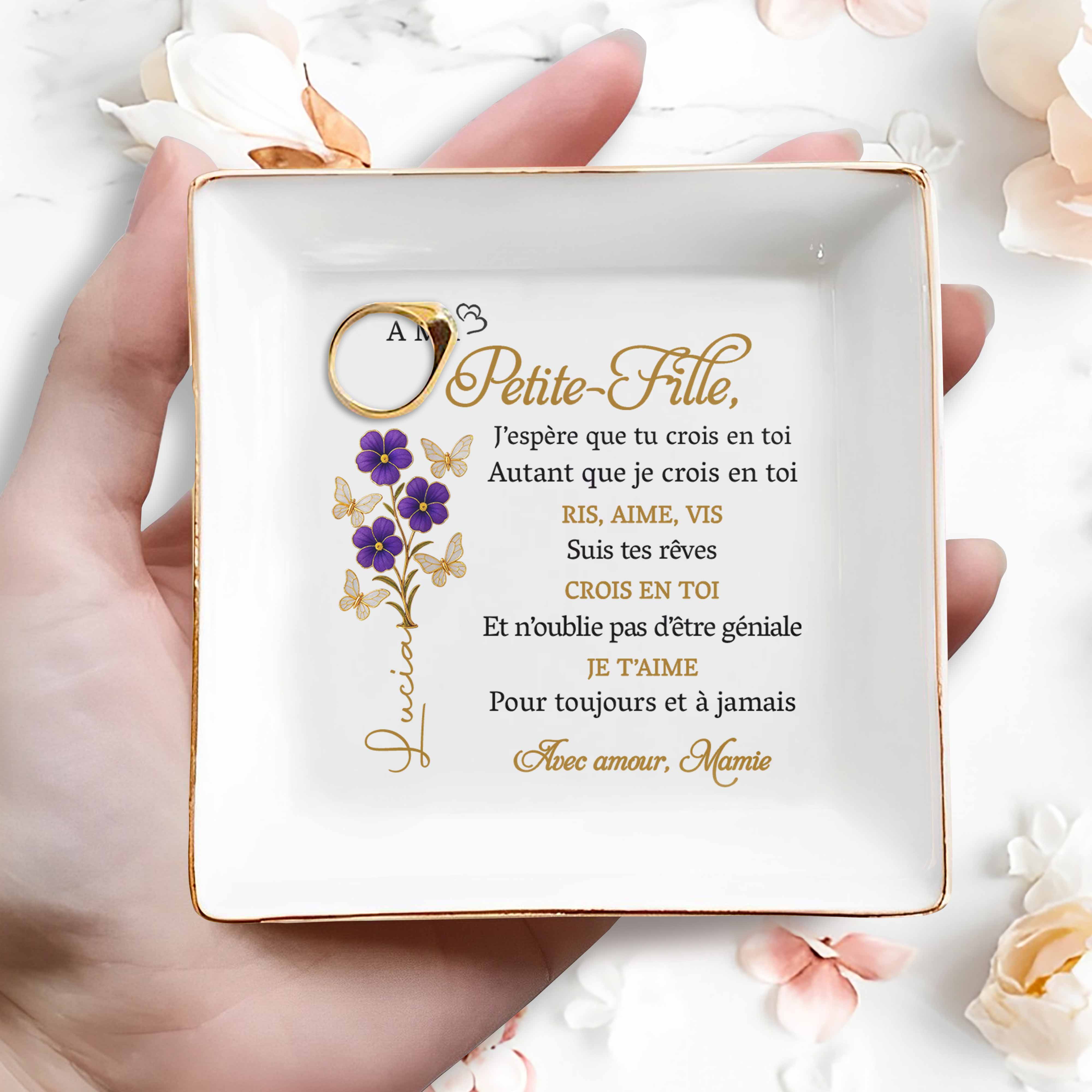 Believe In Yourself As I Believe In You With Flowers - Personalized Custom Jewelry Dish, Square Ceramic Dish - GDT348_SCRD