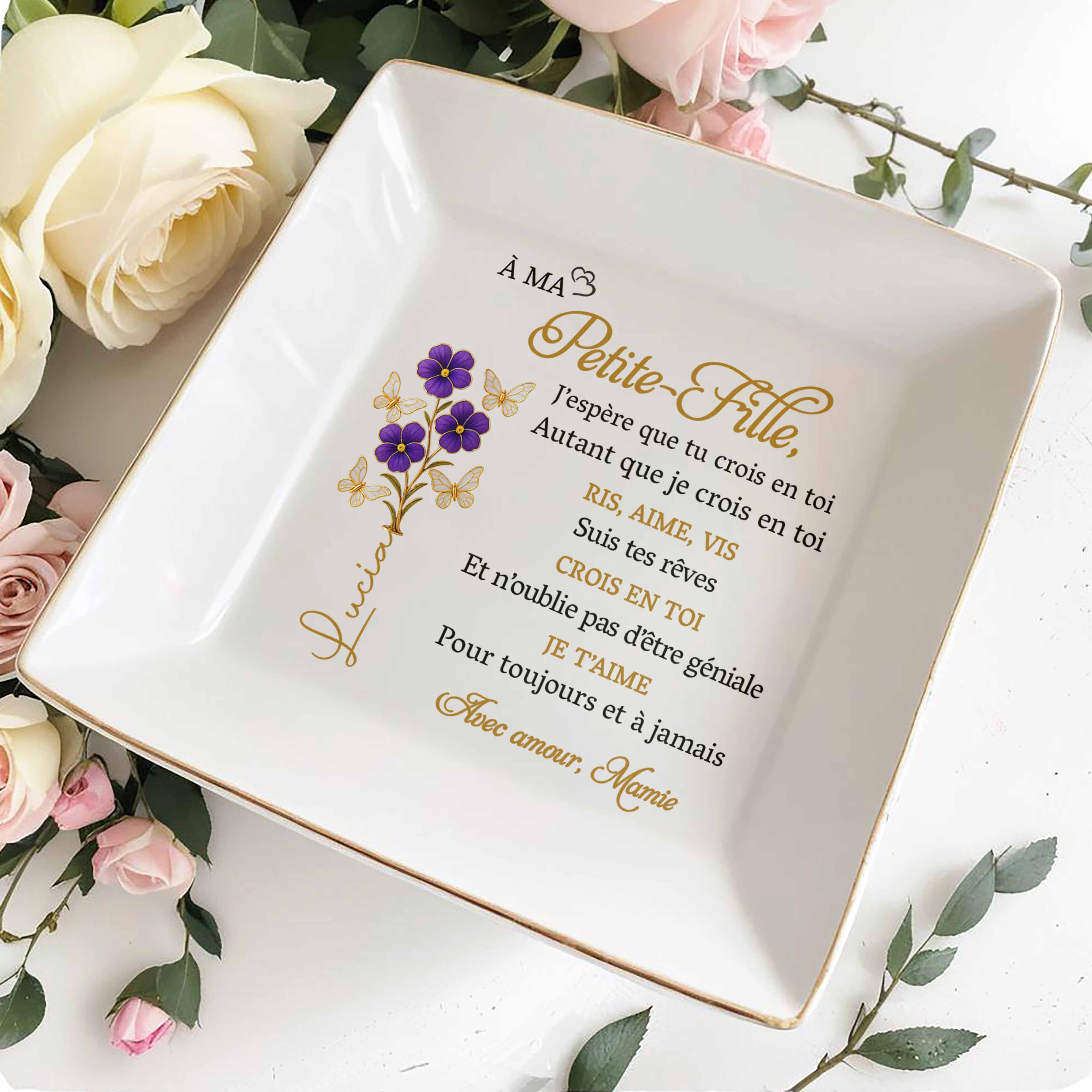 Believe In Yourself As I Believe In You With Flowers - Personalized Custom Jewelry Dish, Square Ceramic Dish - GDT348_SCRD