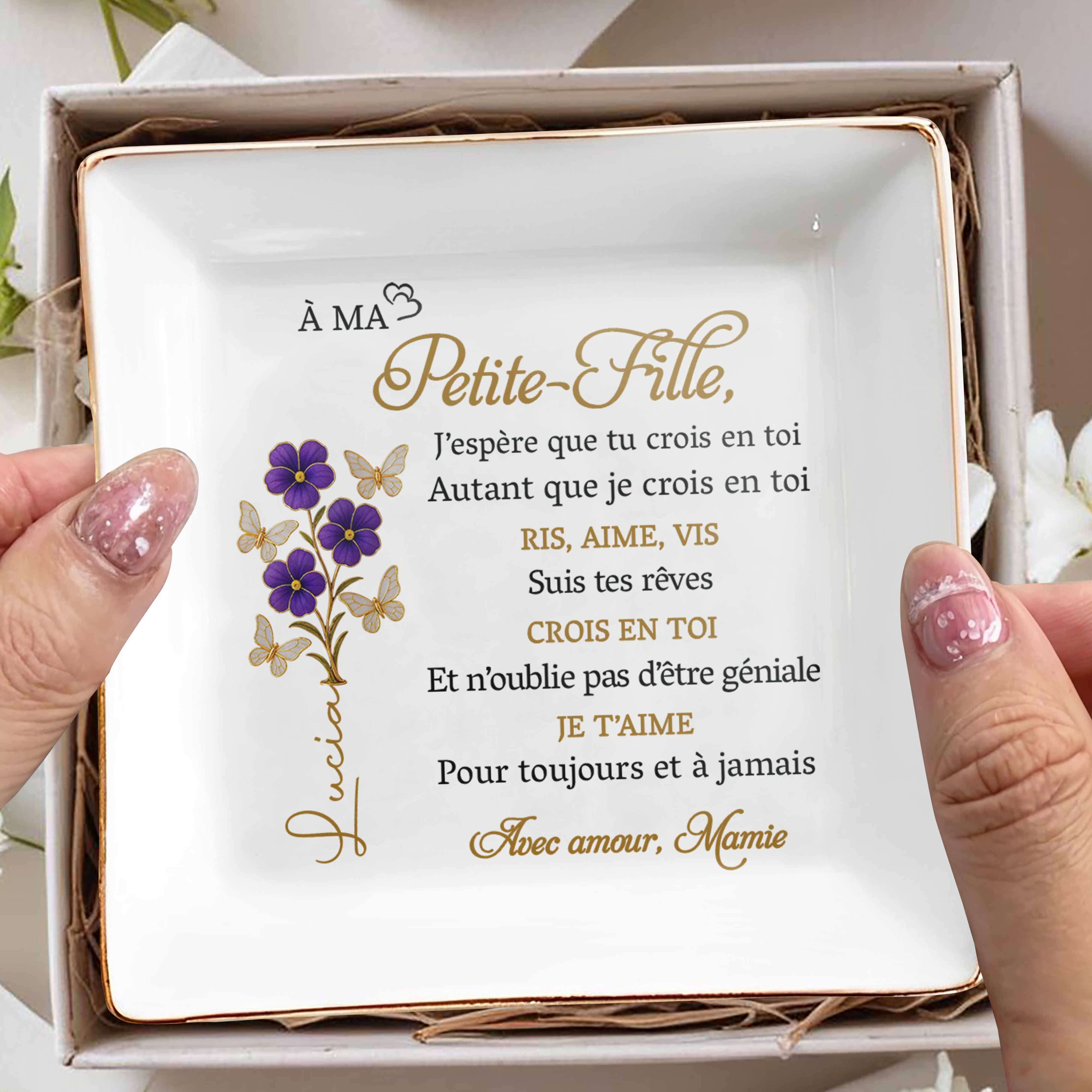 Believe In Yourself As I Believe In You With Flowers - Personalized Custom Jewelry Dish, Square Ceramic Dish - GDT348_SCRD