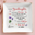 To My Granddaughter Love Life Butterflies Flowers - Personalized Custom Jewelry Dish, Square Ceramic Dish - GDT356_SCRD