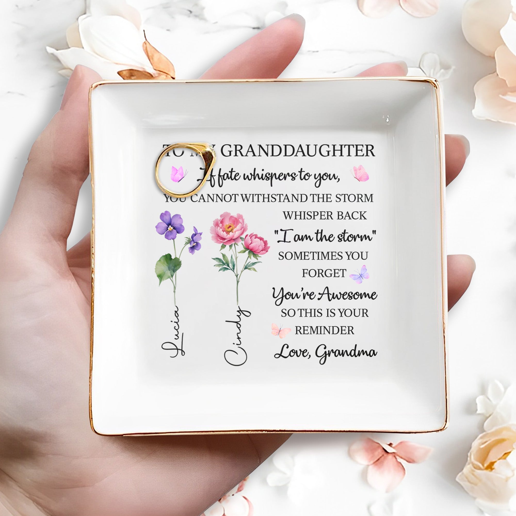 If Fate Whispers To You, You Cannot Withstand The Storm, Whisper Back 'I Am The Storm' - Personalized Custom Jewelry Dish, Square Ceramic Dish - GDT360_SCRD