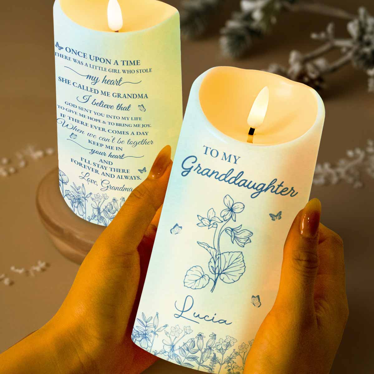 Once Upon A Time, Flowers and Butterflies LED Candle - Personalized Custom LED Candle - GDT366_LECA