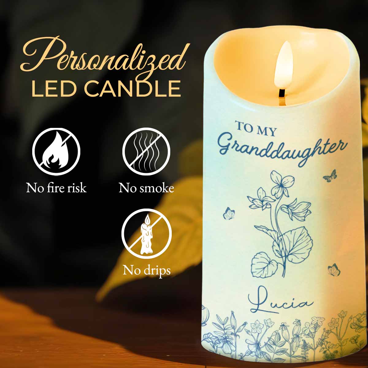 Once Upon A Time, Flowers and Butterflies LED Candle - Personalized Custom LED Candle - GDT366_LECA