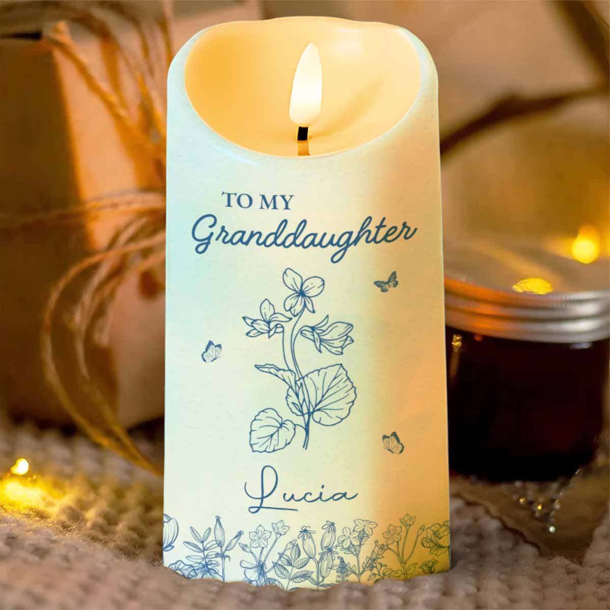 Once Upon A Time, Flowers and Butterflies LED Candle - Personalized Custom LED Candle - GDT366_LECA