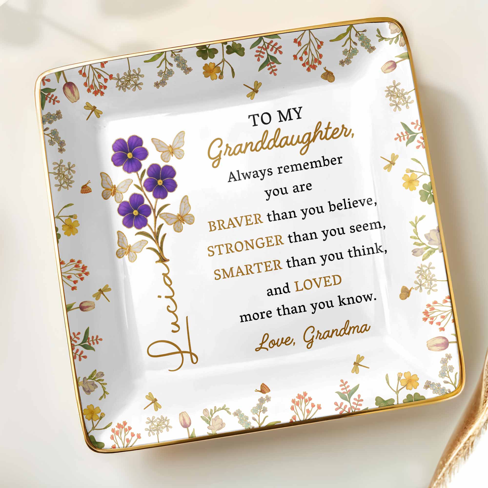 Always Remember You Are Braver, Stronger, Loved, Decorative Dish - Personalized Custom Jewelry Dish, Ceramic Dish, Square Shape - GDT368_SCRF