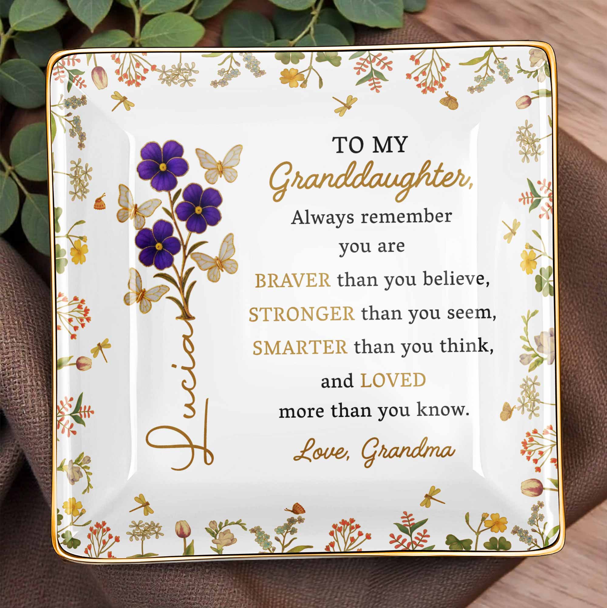 Always Remember You Are Braver, Stronger, Loved, Decorative Dish - Personalized Custom Jewelry Dish, Ceramic Dish, Square Shape - GDT368_SCRF