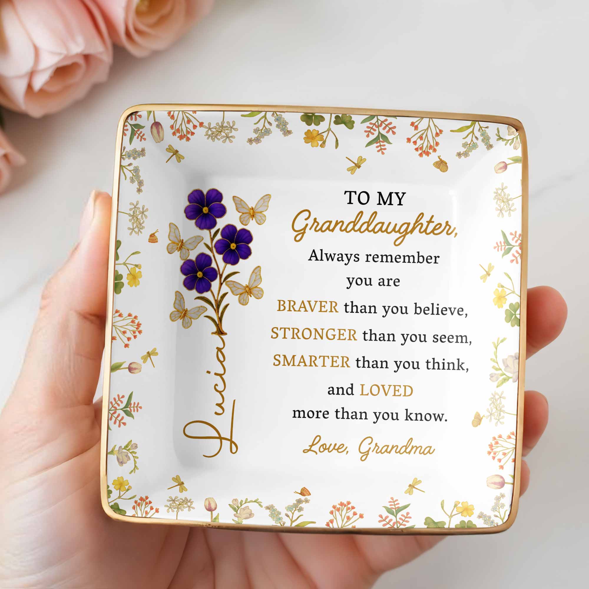 Always Remember You Are Braver, Stronger, Loved, Decorative Dish - Personalized Custom Jewelry Dish, Ceramic Dish, Square Shape - GDT368_SCRF