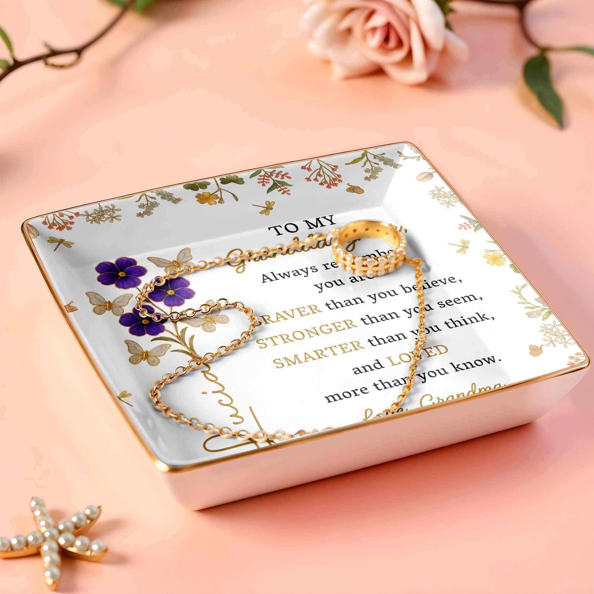 Always Remember You Are Braver, Stronger, Loved, Decorative Dish - Personalized Custom Jewelry Dish, Ceramic Dish, Square Shape - GDT368_SCRF