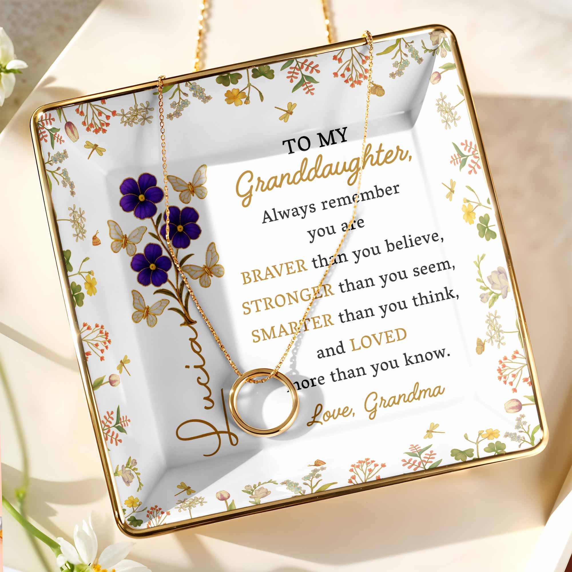 Always Remember You Are Braver, Stronger, Loved, Decorative Dish - Personalized Custom Jewelry Dish, Ceramic Dish, Square Shape - GDT368_SCRF
