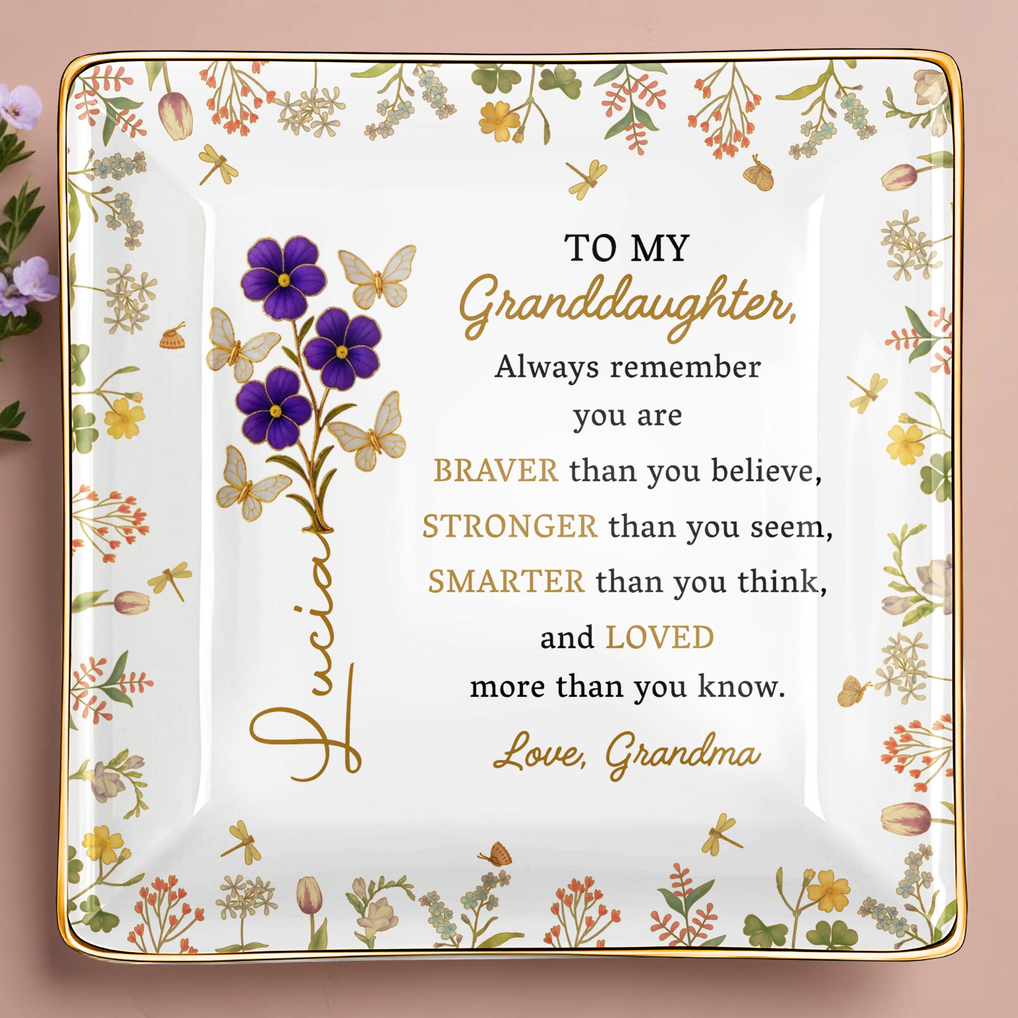Always Remember You Are Braver, Stronger, Loved, Decorative Dish - Personalized Custom Jewelry Dish, Ceramic Dish, Square Shape - GDT368_SCRF