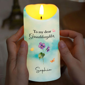 To My Dear Granddaughter, Flowers and Butterflies - Personalized Custom LED Candle - GDT369_LECA