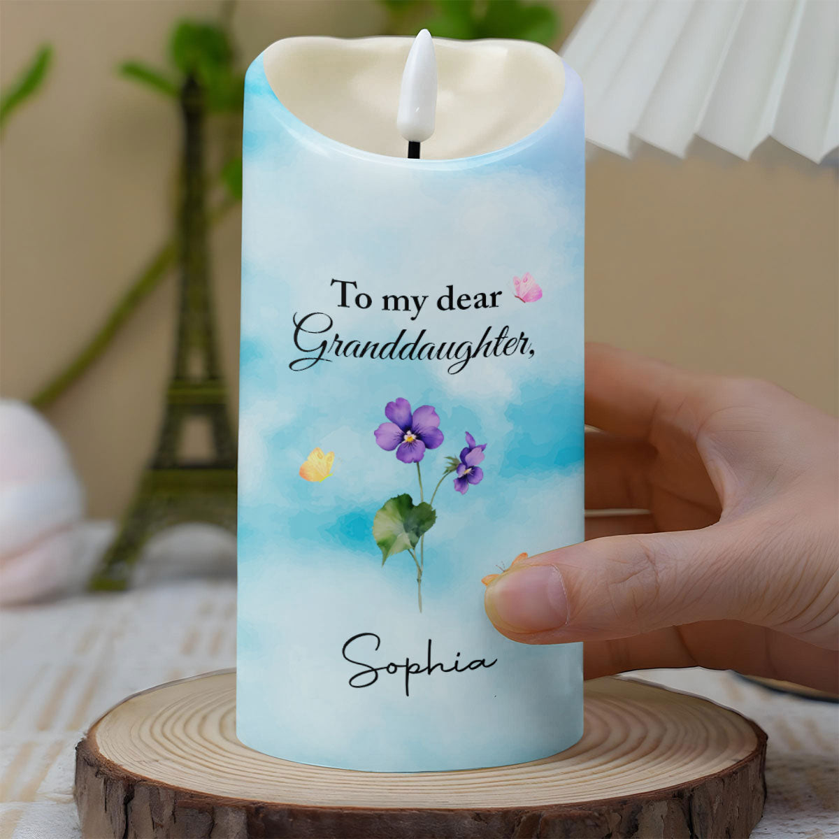 To My Dear Granddaughter, Flowers and Butterflies - Personalized Custom LED Candle - GDT369_LECA